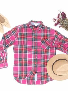 ✨Crown & Ivy Pink Green Plaid Long Sleeve Button Down Shirt Size Medium GUC✨